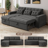 Noelse 87" Convertible Sofa Bed, Queen Size Sleeper with Pull Out Couch, 3 in 1 Sectional Sleeper Sofa with Side Pockets, Storage Armrest, Adjustable Backrest for Living Room, Dark Grey