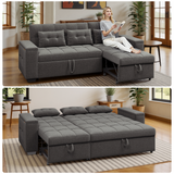 Noelse 87" Convertible Sofa Bed, Queen Size Sleeper with Pull Out Couch, 3 in 1 Sectional Sleeper Sofa with Side Pockets, Storage Armrest, Adjustable Backrest for Living Room, Dark Grey