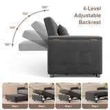 Noelse 87" Convertible Sofa Bed, Queen Size Sleeper with Pull Out Couch, 3 in 1 Sectional Sleeper Sofa with Side Pockets, Storage Armrest, Adjustable Backrest for Living Room, Dark Grey