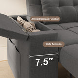 Noelse 87" Convertible Sofa Bed, Queen Size Sleeper with Pull Out Couch, 3 in 1 Sectional Sleeper Sofa with Side Pockets, Storage Armrest, Adjustable Backrest for Living Room, Dark Grey
