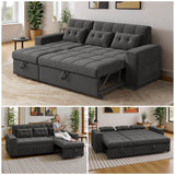 Noelse 87" Queen Size Pull Out Sofa Bed, 3-in-1 Convertible Sleeper Sofa with Storage Armrest and Adjustable Backrest, Space Saving Couch for Living Room, Dark Gray