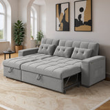 Noelse 3 in 1 Convertible Sofa Bed, Sectional Sleeper Sofa with Storage Armrest and 4-Level Adjustable Backrest, L-Shaped Couch for Living Room, Dark Grey