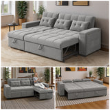 Noelse 87" Convertible Sofa Bed, Queen Size Sleeper with Pull Out Couch, 3 in 1 Sectional Sleeper Sofa with Side Pockets, Storage Armrest, Adjustable Backrest for Living Room, Dark Grey