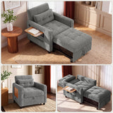 Sleeper Sofa Chair Bed, Lofka Convertible Pull Out Couch with Corduroy Fabric, Foldable Side Table & Built-in USB Charging Port for Living Room Small Space, Gray