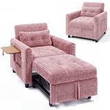 Lofka Sleeper Sofa, 3 in 1 Convertible Single Sofa Bed with USB Charging Port and Foldable Fabric Side Table, Pink Sofa for Living Room Apartment