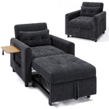 Chair Bed, Lofka Convertible Sofa Bed with Corduroy Fabric, Foldable Side Table & Built-in USB Charging Port, Adjustable Backrest, Black