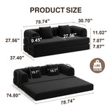 Noelse 78.7" Sofa Bed, Folding Convertible Sleeper Futon Couch, Floor Mattress Sofa for Small Spaces, No Assembly, Black (2 Pillows Included)