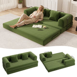 Boneless Convertible Floor Sofa Bed, Lofka 78.74" Folding Loveseat Couch for Small Spaces, Corduroy 2 Seater Lounge Sleeper with 2 Pillows & Pockets for Living Room, No Assembly, Green