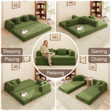 Noelse 78.7" Convertible Sleeper Sofa Bed, 5 in-1 Boneless Floor Couch Bed with Fixed-Shape Frame, Modular Futon Couch for Apartments, RV Studio, Small Spaces, Green