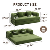 Noelse 78.7" Convertible Sleeper Sofa Bed, 5 in-1 Boneless Floor Couch Bed with Fixed-Shape Frame, Modular Futon Couch for Apartments, RV Studio, Small Spaces, Green