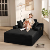 47" Ultimate Cloud Sofa, Oversized Chaise Lounge Sleeper with Plush Corduroy Fabric, No Assembly Required, Cloud Couch for Living Room - Black