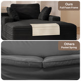 Asofer No Assembly Chaise Lounge, Oversized, Cloud-Like Comfort, Pet-Friendly Corduroy, Extra-Wide Black Sofa