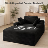 Asofer No Assembly Chaise Lounge, Oversized, Cloud-Like Comfort, Pet-Friendly Corduroy, Extra-Wide Black Sofa