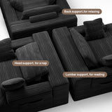 Asofer No Assembly Chaise Lounge, Oversized, Cloud-Like Comfort, Pet-Friendly Corduroy, Extra-Wide Black Sofa