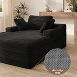 Asofer No Assembly Chaise Lounge, Oversized, Cloud-Like Comfort, Pet-Friendly Corduroy, Extra-Wide Black Sofa