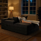 Asofer No Assembly Chaise Lounge, Oversized, Cloud-Like Comfort, Pet-Friendly Corduroy, Extra-Wide Black Sofa