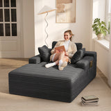 Noelse 67" Oversized Chaise Lounge Chair Indoor, Cloud-Plush Corduroy Sleeper Chair, Deep Seat Sleeper Couch with Pillows, Boneless Floor Sofa Bed for Living Room, Bedroom, No Assembly (Dark Grey)