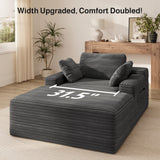 Noelse 67" Oversized Chaise Lounge Chair Indoor, Cloud-Plush Corduroy Sleeper Chair, Deep Seat Sleeper Couch with Pillows, Boneless Floor Sofa Bed for Living Room, Bedroom, No Assembly (Dark Grey)