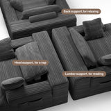 Noelse 67" Oversized Chaise Lounge Chair Indoor, Cloud-Plush Corduroy Sleeper Chair, Deep Seat Sleeper Couch with Pillows, Boneless Floor Sofa Bed for Living Room, Bedroom, No Assembly (Dark Grey)