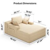 Asofer Oversized Chaise Lounge Chair Indoor Furniture, No Assembly Required, Corduroy Plush Sofa Bed for Living Room,Beige