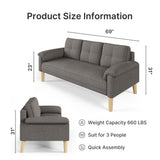 3-Seater Sofa with Solid Hardwood Frame, 660lbs Capacity, Modern Linen Fabric, Dark Gray