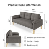 Noelse 69" W Loveseat Sofa Couch for Living Room, 3-Seater Sofa with Padded Armrests & Deep Seat for Small Space, Grey