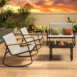 Asofer 3 Pieces Patio Furniture Set,  All-weather Wicker Patio Bistro Set，Glass Table with Chairs Set of 2 for Balcony, Porch, Lawn, Beige