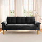 3-Seater Sofa with Solid Hardwood Frame, 660lbs Capacity, Modern Linen Fabric, Black