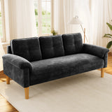 3-Seater Sofa with Solid Hardwood Frame, 660lbs Capacity, Modern Linen Fabric, Black