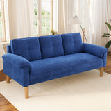 3-Seater Sofa with Solid Hardwood Frame, 660lbs Capacity, Modern Linen Fabric, Blue