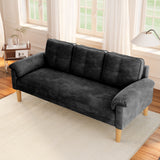3-Seater Sofa with Solid Hardwood Frame, 660lbs Capacity, Modern Linen Fabric, Black
