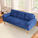 3-Seater Sofa with Solid Hardwood Frame, 660lbs Capacity, Modern Linen Fabric, Blue