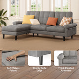 Asofer 82" Sofa Couch, L Shaped Convertible Sectional Sofa with Soft Velvet, Modern Couches for Living Room Apartment Office, Dark Grey