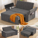 62" Convertible Sleeper Sofa Couch with Pull Out Bed, Chenille Loveseat Sleeper Sofa Bed with Double Storage Armrests for Living Room, Dark Gray