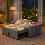 62" Convertible Sleeper Sofa Couch with Pull Out Bed, Chenille Loveseat Sleeper Sofa Bed with Double Storage Armrests for Living Room, Dark Gray