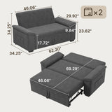 62" Convertible Sleeper Sofa Couch with Pull Out Bed, Chenille Loveseat Sleeper Sofa Bed with Double Storage Armrests for Living Room, Dark Gray