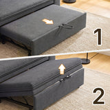 62" Convertible Sleeper Sofa Couch with Pull Out Bed, Chenille Loveseat Sleeper Sofa Bed with Double Storage Armrests for Living Room, Dark Gray
