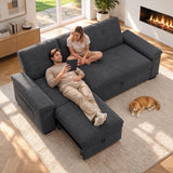 71" Chenille Modular Sectional Sleeper Sofa Couch with Pull Out Bed, L Shaped 5 Seater Convertible Sofa with Storage Chaise for Living Room, Dark Gray