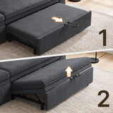 71" Chenille Modular Sectional Sleeper Sofa Couch with Pull Out Bed, L Shaped 5 Seater Convertible Sofa with Storage Chaise for Living Room, Dark Gray