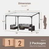 10x14FT Outdoor Lean Metal Gazebo, Asofer Hardtop Wall Mounted Gazebo with Metal Sloping Roof, for Backyard, Deck, Patio,Porch