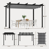 Asofer 10' x 12' Aluminum Pergola with Retractable Canopy, Modern Rust-Free Patio Gazebo, Heavy-Duty Shade Shelter with UV Protection for Backyard, Deck & Pool,Gray