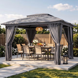 12' x 10' Outdoor Patio Gazebo, Heavy-Duty Steel Frame Canopy with Double Roof, Waterproof Pavilion Tent with Privacy Curtains & Mosquito Netting for Backyard, Deck, Lawn, Gray