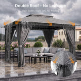 12' x 10' Outdoor Patio Gazebo, Heavy-Duty Steel Frame Canopy with Double Roof, Waterproof Pavilion Tent with Privacy Curtains & Mosquito Netting for Backyard, Deck, Lawn, Gray