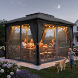 12' x 10' Outdoor Patio Gazebo, Heavy-Duty Steel Frame Canopy with Double Roof, Waterproof Pavilion Tent with Privacy Curtains & Mosquito Netting for Backyard, Deck, Lawn, Gray