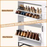 Asofer Shoe Cabinet with 2 Adjustable Flip Drawers & Side Cabinet, Open Top Shelvf and Side Hook for Entryway/Hallway/Closet, White