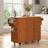 Asofer 41.7" Rolling Kitchen Island with Drop Leaf, Mobile Kitchen Cart with Storage Cabinet, Drawer, Spice Rack & Towel Bar,Brown
