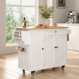 Asofer 41.7" Rolling Kitchen Island with Drop Leaf, Mobile Kitchen Cart with Storage Cabinet, Drawer, Spice Rack & Towel Bar, White