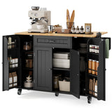 Asofer Kitchen Island Cart on Wheels with Storage, Rolling Kitchen Island with Drop Leaf, Spice Rack & Towel Rack, Black