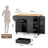 Asofer Kitchen Island Cart on Wheels with Storage, Rolling Kitchen Island with Drop Leaf, Spice Rack & Towel Rack, Black