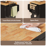 Asofer Kitchen Island Cart on Wheels with Storage, Rolling Kitchen Island with Drop Leaf, Spice Rack & Towel Rack, Black